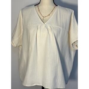 Madewell Cream Softspun Gauze Top Short Sleeve Cotton Blouse Size L - flaw